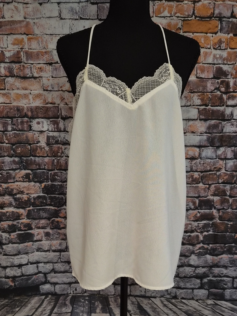 Newbury Kustom Cream Lace Slip Top with Adjustable Straps